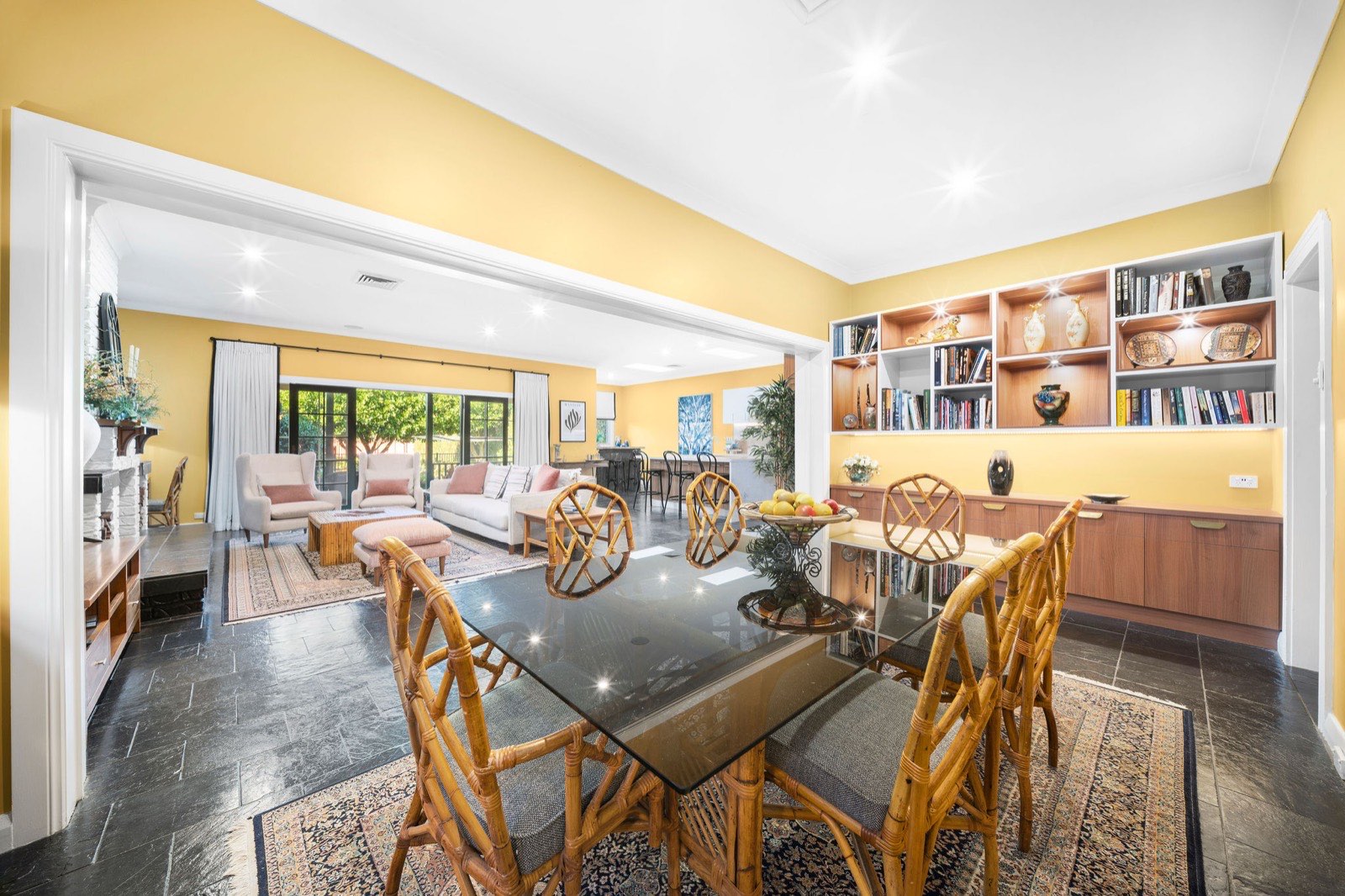 Open-plan family and dining room opening to the gardens